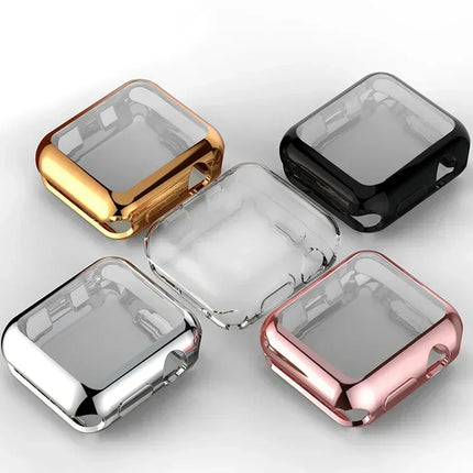 OKEYWOW silicone Apple Watch case and screen protector bumper for Series 9 to 3, 38mm to 46mm, in black with precise fit and protection.