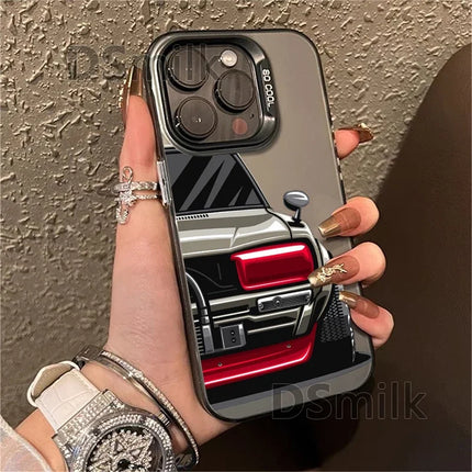 OKEYWOW iPhone JDM car-themed case with laser-etched design, shockproof TPU cover for iPhone 12 to 16 series.