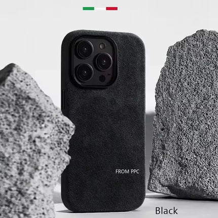MilanoLux Fur Flip MagSafe Case for iPhone 17/16/15 Pro Max Suede Leather Luxury Cover
