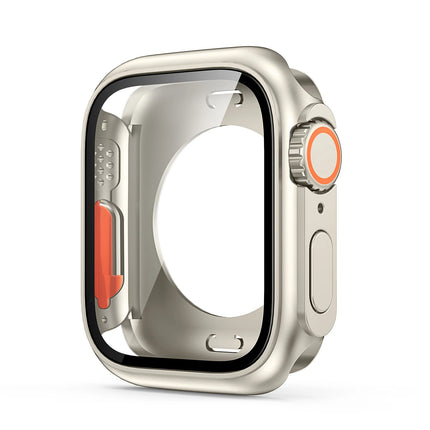 OKEYWOW Apple Watch screen protector case in PC bumper style for Series 9 to 4 and SE, fits 45mm, 44mm, 41mm, and 40mm models.