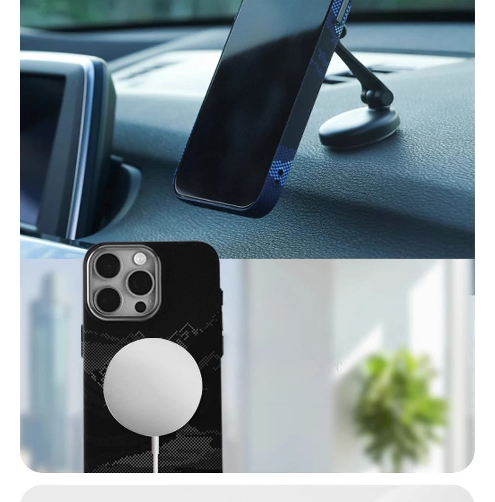 Abstract Landscape Relief MagSafe Phone Case for iPhone 16 15 14 Pro Max 16Pro Wireless Charging Alloy Lens Shield Hard PC Cover