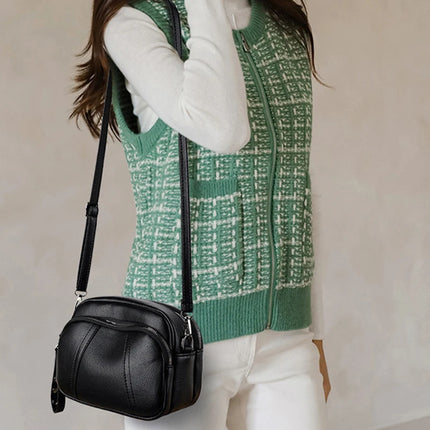 Women Rivet Crossbody Phone Bag Soft Leather Small Square Shoulder Bag Zipper Purse