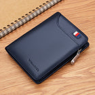Men’s genuine leather wallet with zipper and card holder by OKEYWOW, featuring a sleek, compact business short wallet design.