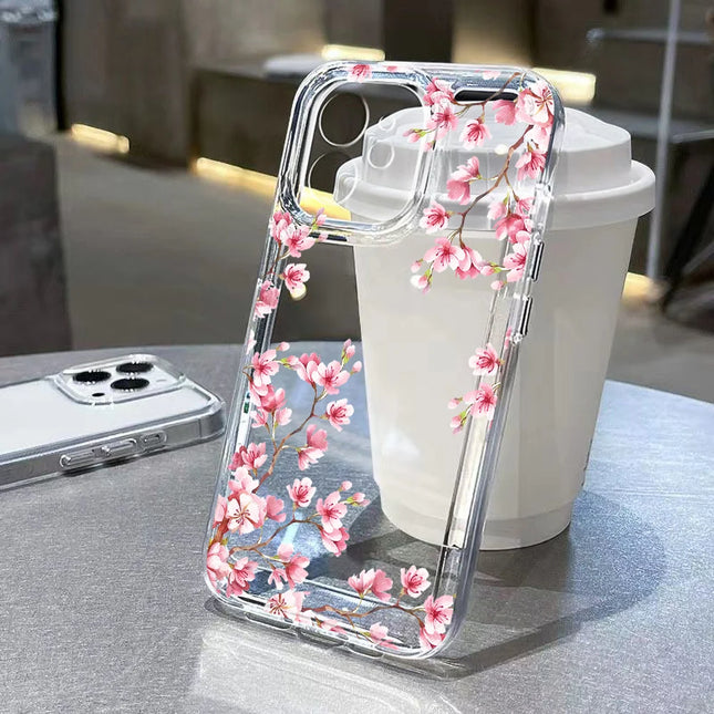 Transparent silicone flower iPhone case by OKEYWOW for iPhone 12 to 16 Pro Max, shockproof and stylish floral design.