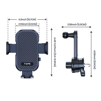 TOPK Extendable Car Phone Holder Metal Hook Air Vent Mount Stable Grip Stand