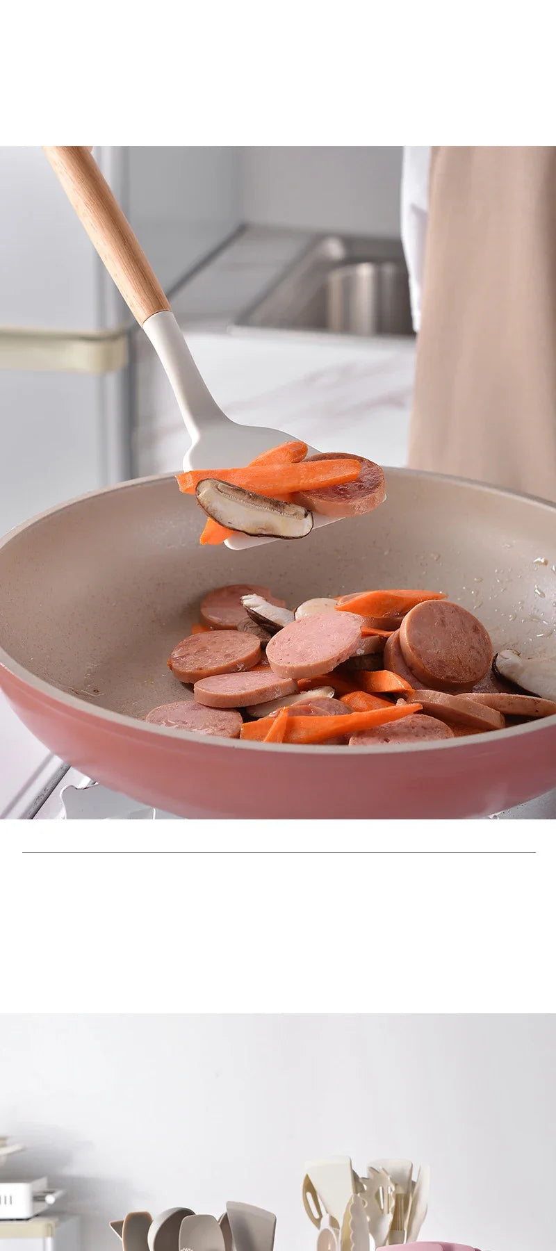 12Pcs Silicone Utensils Set Non-Stick Cookware Spatula Shovel Egg Beaters Wooden Handle Kitchenware Home Kitchen Cooking Tools