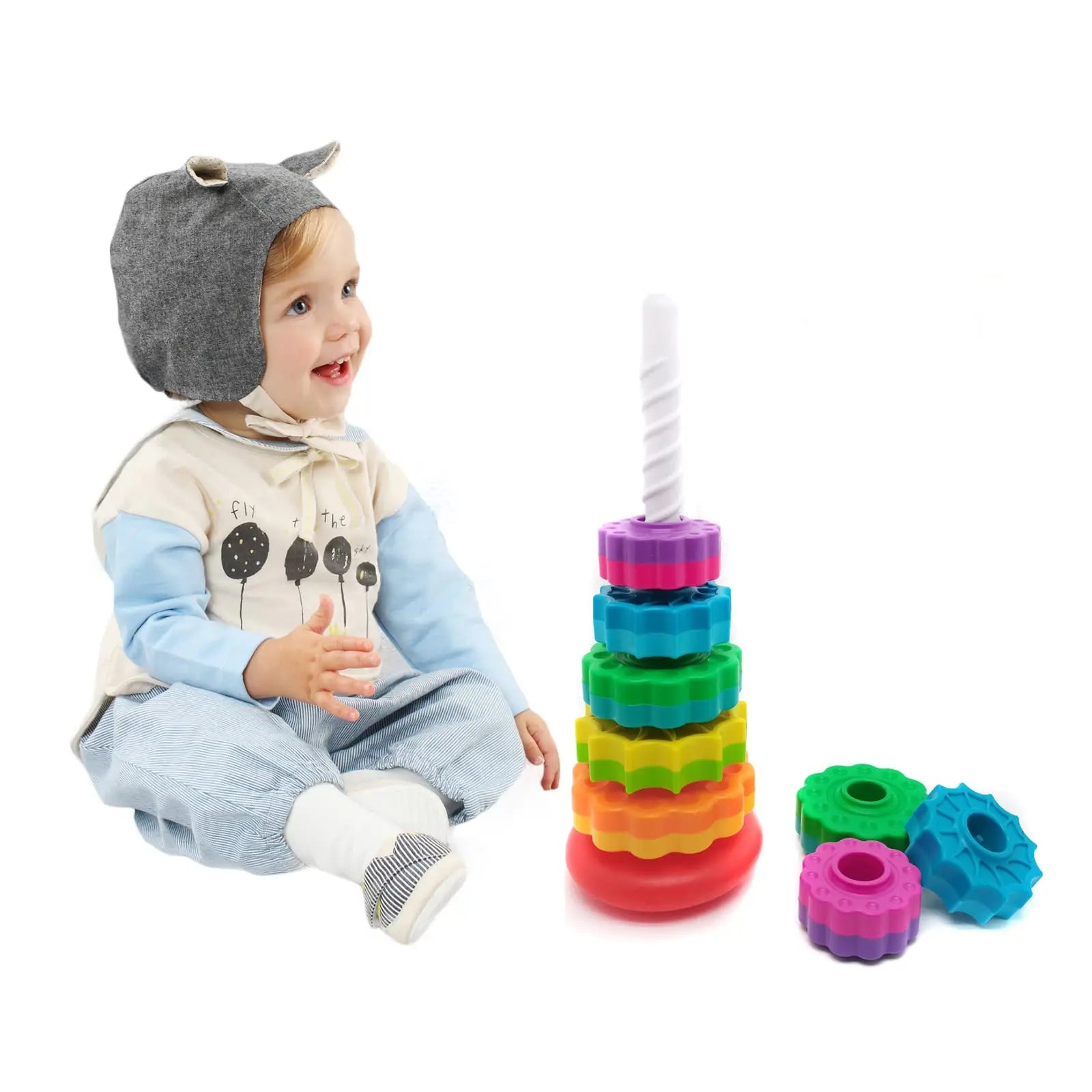 Spinning Rainbow Gears Stacking Toy: Montessori Educational Sensory Toy for Kids, Enhances Motor Skills and Makes for Ideal Gifts