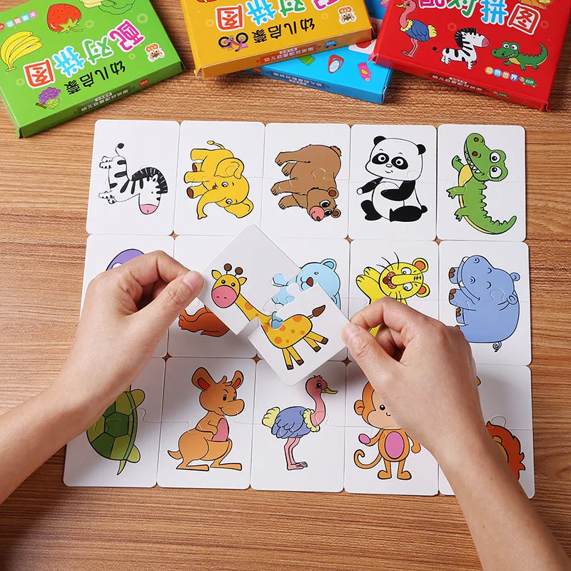 32Pcs Toddler Matching Card: Early Montessori Education Puzzle Toys for Cognitive Training, Cartoon Jigsaw Animals, Color, and Shape Matching Gifts