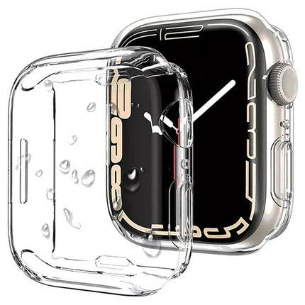 OKEYWOW Apple Watch silicone bumper case and screen protector for Series 9, 8, 7, SE in 38-49mm, durable and protective.