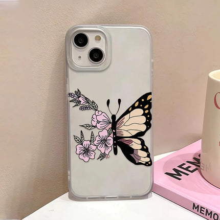 Clear TPU iPhone butterfly case by OKEYWOW, shockproof cover for iPhone 11, 12, 13, 14, 15, 16, 17 Pro Max, Mini, Plus models