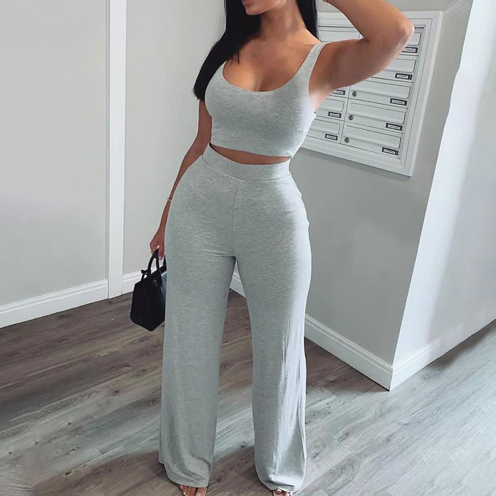 Women Tracksuit Sexy Sling Navel Exposed Tube Top Flared Legs Pant 2 Piece Set Elastic Waist Sleeveless Crop Tops