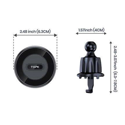 TOPK MagSafe Car Mount Magnetic Air Vent Holder Metal Hook One Hand Operation Stand