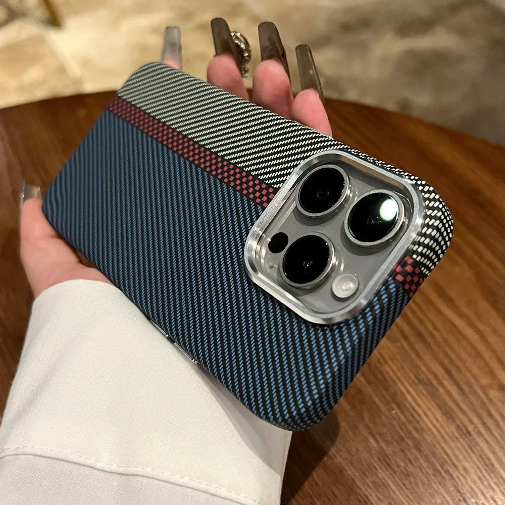 Luxury Carbon Fiber Pattern for Magsafe Magnetic Case for iPhone 15 14 Plus 13 12 11 Pro Max Wireless Charge Hard PC Matte Cover