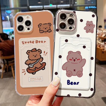 Transparent soft iPhone bear case with card holder for iPhone 16/15/14/13/12/11 Pro Max XR XS SE by OKEYWOW