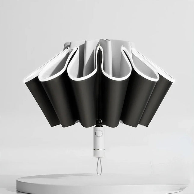 Windproof Reverse Folding Umbrella with UV Protection & Reflective Stripe