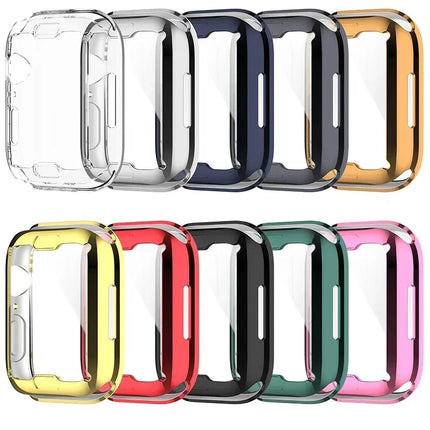 Silicone Apple Watch case and screen protector bumper for Series 9 to 3 SE, fits 38mm to 46mm sizes, by OKEYWOW