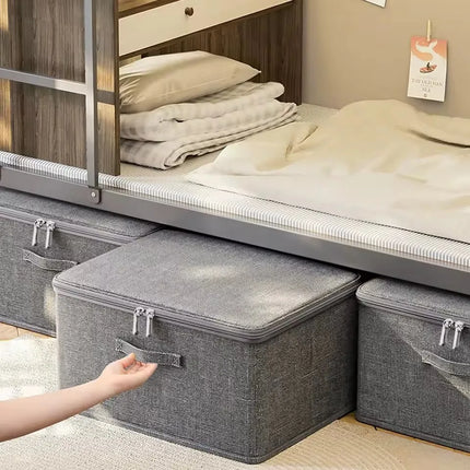 Large capacity OKEYWOW foldable clothes storage box with zipper, ideal for wardrobe organization and easy storage.