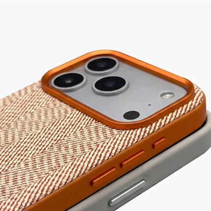 Heritage Weave PU Leather MagSafe Case for iPhone 17/16/15 Pro Max Alloy Lens Wireless Cover