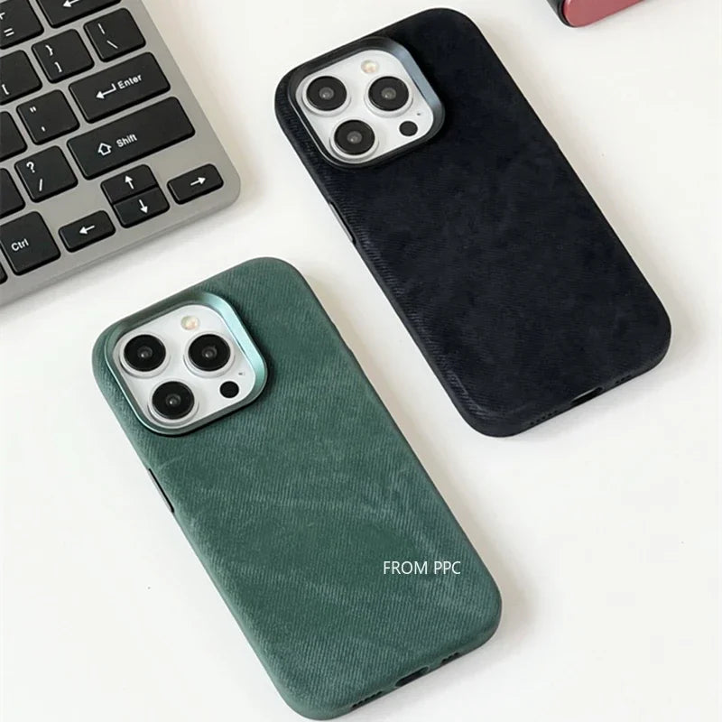 Flannel Magnetic Phone Case for iPhone 17 Pro Max 15 16 Matte Wireless Charging Magsafe Back Cover Microfiber Cloth Shell Fundas