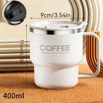 ThermoSip Stainless Steel Insulated Coffee Mug with Lid & Handle