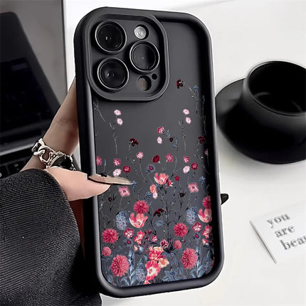 Purple flower silicone case for iPhone by OKEYWOW, matte shockproof cover for iPhone 11, 12, 13, 14, 15, 16, XR, XS, SE, and Pro Max