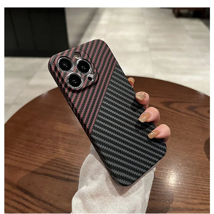 OKEYWOW iPhone carbon fiber case, ultra-thin hard back cover with camera protection for models 11 to 17 Pro Max.
