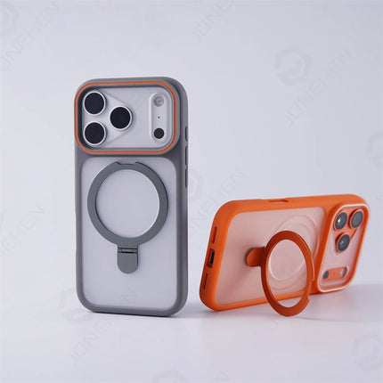Matte Translucent MagSafe Case for iPhone 17/16/15/14/13/12 Pro Max Ring Stand Shockproof Cover