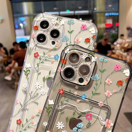 OKEYWOW flower wallet iPhone case with card slots, soft cover for iPhone 11 to 16, featuring a floral design and protective material.