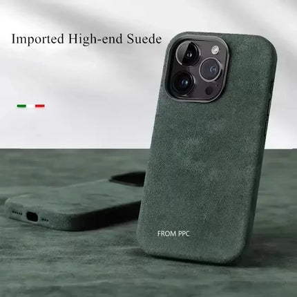 MilanoLux Fur Flip MagSafe Case for iPhone 17/16/15 Pro Max Suede Leather Luxury Cover