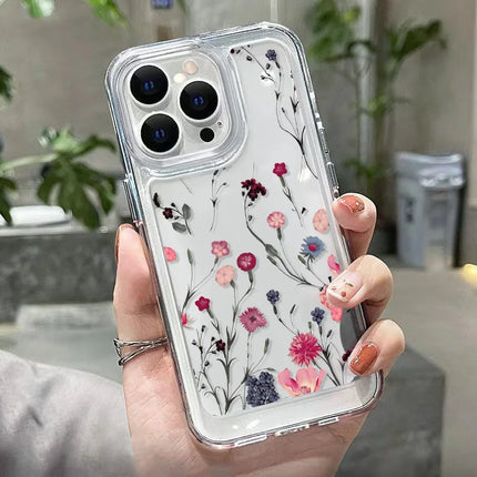 Transparent silicone case for iPhone models 11 to 15 by OKEYWOW, featuring flower design and shockproof protection.