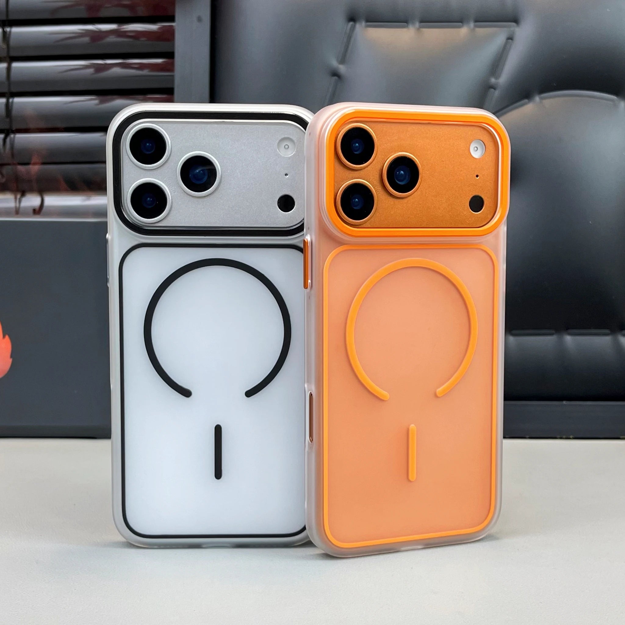 Luxury Translucent Matte Frosted PC Phone Case with Metal Button for iPhone 15/16/17 Air/17 Pro Max – MagSafe Magnetic Cover