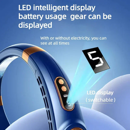 Portable Bladeless Neck Fan USB Rechargeable 4000mAh with LED Display