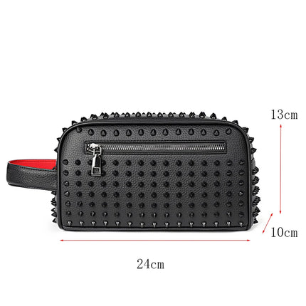 Men's PU leather rivet clutch bag with cyberpunk style, waist wallet, strap, and money holder by OKEYWOW.