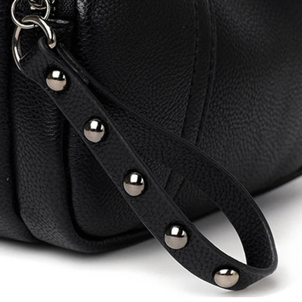 Women Rivet Crossbody Phone Bag Soft Leather Small Square Shoulder Bag Zipper Purse