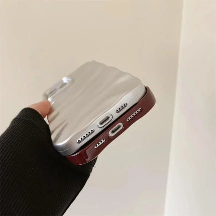Glossy 3D wave plating iPhone case by OKEYWOW for models 7 to 13 Pro Max, with soft shockproof cover and stylish design.