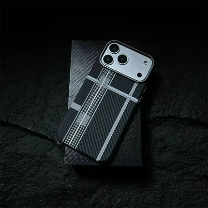 OKEYWOW iPhone 17/16/15 Pro Max fashion carbon MagSafe case with camera lens protection and hard PC cover, stylish and durable.