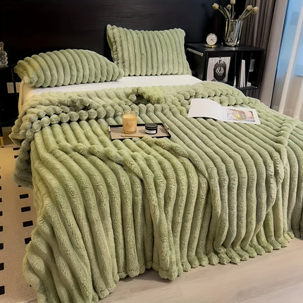 Cozy Stripe Flannel Throw Blanket Waterproof Sofa Bed Cover