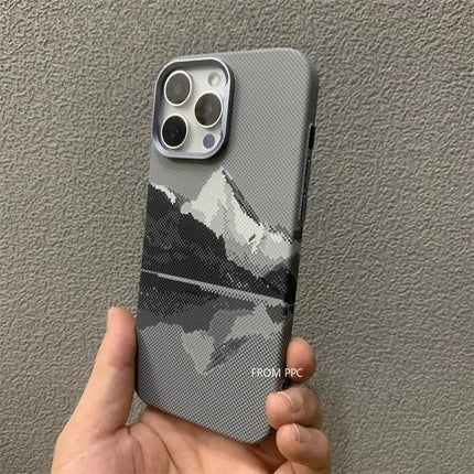 PeakCarbon MagSafe Case for iPhone 17/16/15 Pro Max Mountain Relief Hard PC Lens Frame Cover