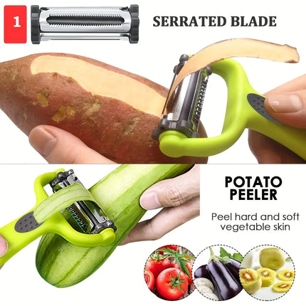 TriCut 3in1 Kitchen Peeler Knife Grater Shredder Multifunction Fruit Vegetable Tool