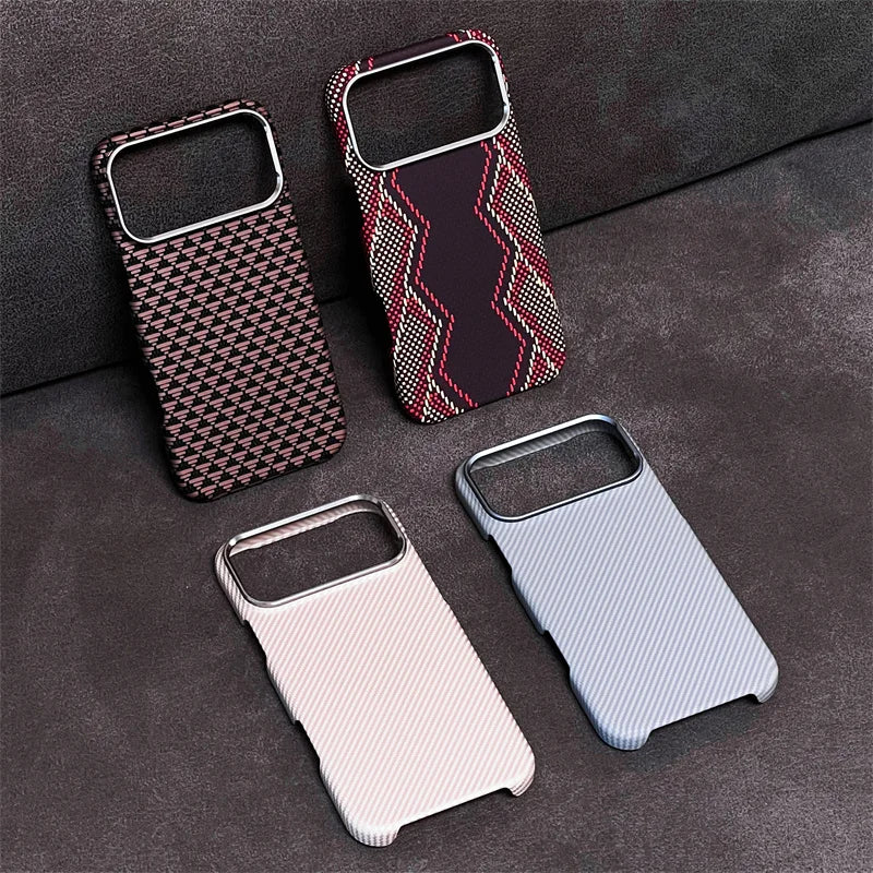 iPhone 14/15/16/17 Pro Max/Air Case Carbon Fiber Abstract Geometric for MagSafe Cover Camera Alloy Armor Military Shockproof