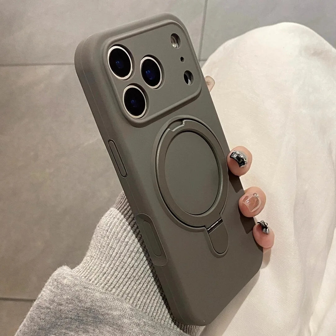 Luxury Magnetic Liquid Silicone Phone Case for iPhone 12–17 Series (Pro/Pro Max/Plus/Air) – MagSafe Holder Stand Soft Cover