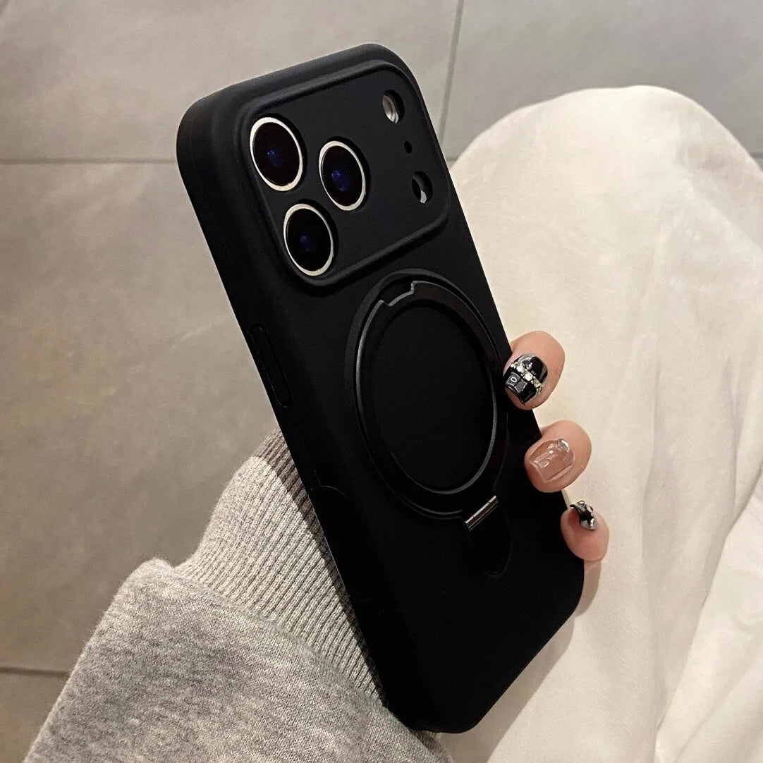 Luxury Magnetic Liquid Silicone Phone Case for iPhone 12–17 Series (Pro/Pro Max/Plus/Air) – MagSafe Holder Stand Soft Cover