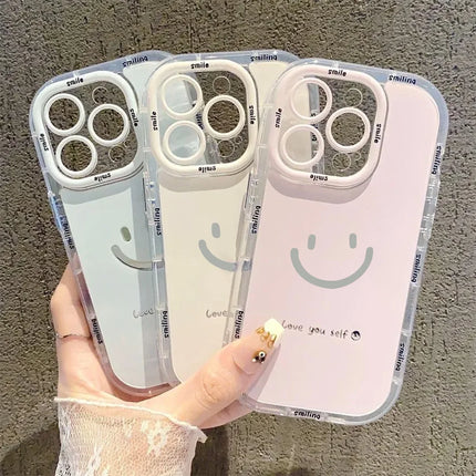 OKEYWOW iPhone Smile Case silicone shockproof soft cover for iPhone 11 to 17 Pro Max XR XS SE, featuring a colorful smile design.