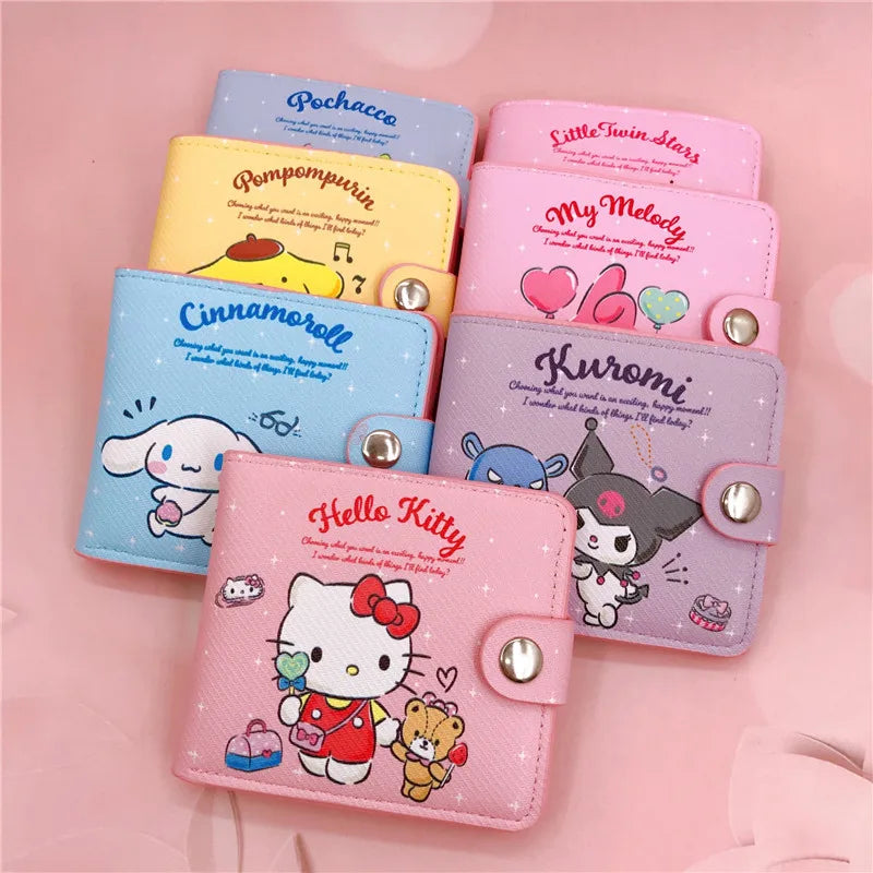 Kawaii Sanrio Hello Kitty, Cinnamoroll, My Melody, Kuromi PU Casual Money Bag: Coin Purse, Card Holder Wallet with Buttons