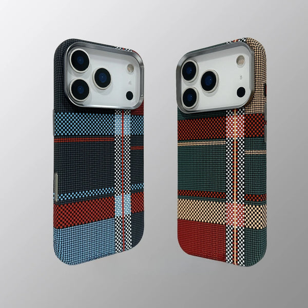 Color Collision Plaid Relief Magnetic Case for iPhone 16 17 Pro Max Hard PC Shell Hidden Magnets Back Cover Armor Phone Capinha