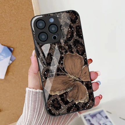 Silver iPhone butterfly case by OKEYWOW for models 11 to 17 with shockproof tempered glass cover and protective design