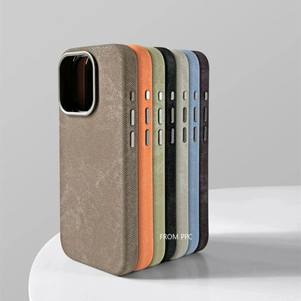 OKEYWOW iPhone 15/16/17 Pro Max flannel magnetic MagSafe case with matte finish and microfiber back, designed for wireless charging.