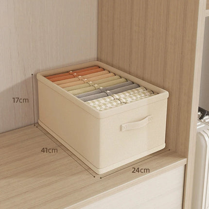 OKEYWOW jeans and underwear storage organizer box with wardrobe dividers for bras, socks, and clothing organization.