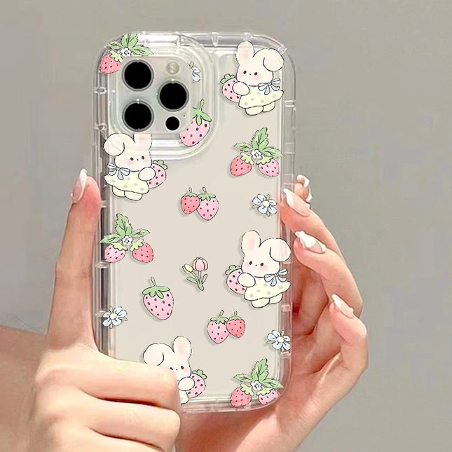 OKEYWOW iPhone strawberry flower shockproof case for iPhone 13-17 Pro Max XR XS SE, with colorful floral design and airbag protection