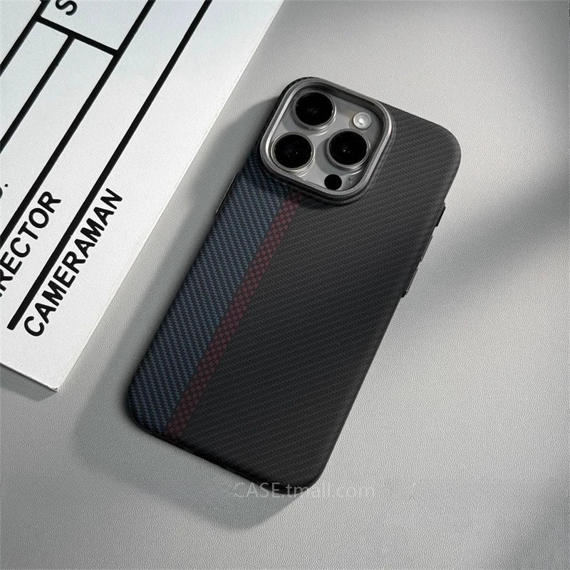 Relief Carbon Fiber MagSafe Case for iPhone 15 Pro Max 16 17 Pro Phone Cover Camera Metal Lens Protective Shell Hard PC Fundas